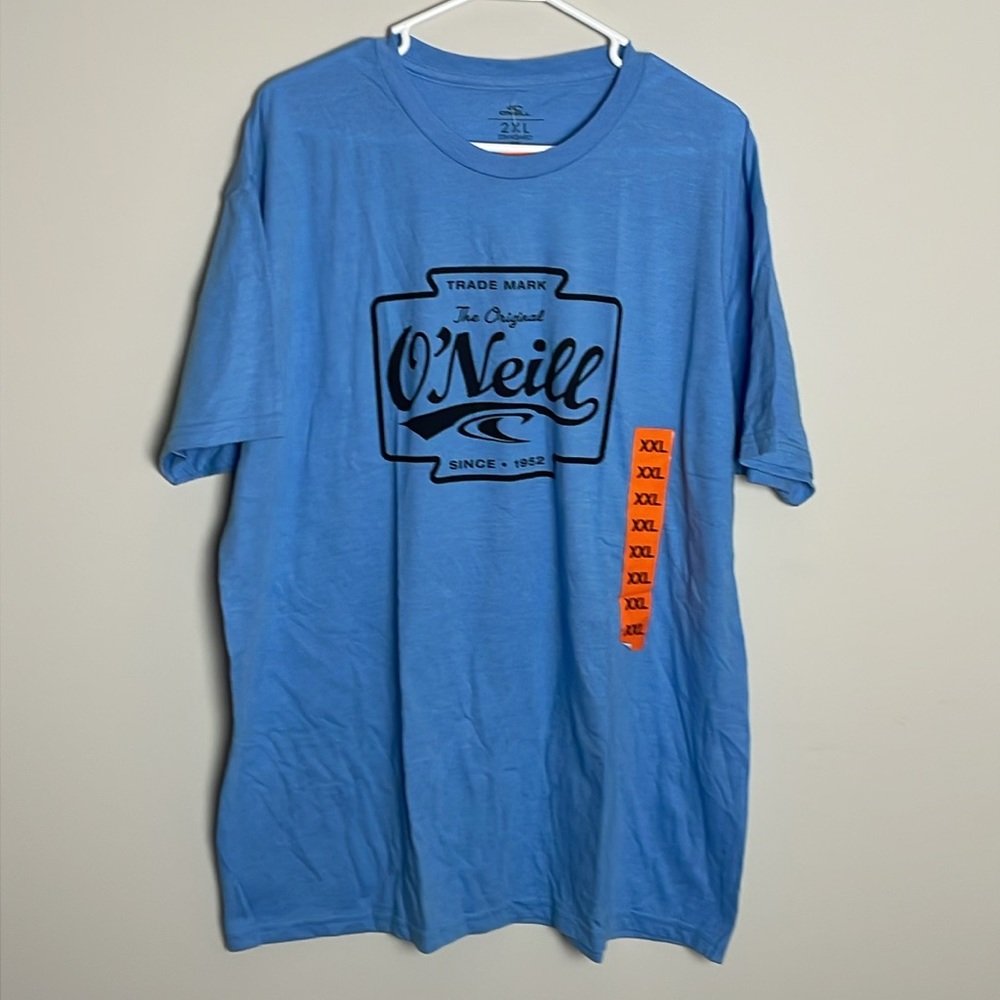 O’Neill Standard Fit Light Blue Heather Short Sleeve Yee with Black Graphic- XXL